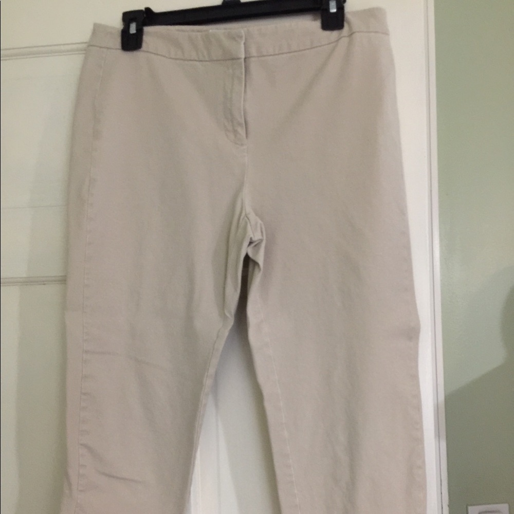Beige Capri pants.